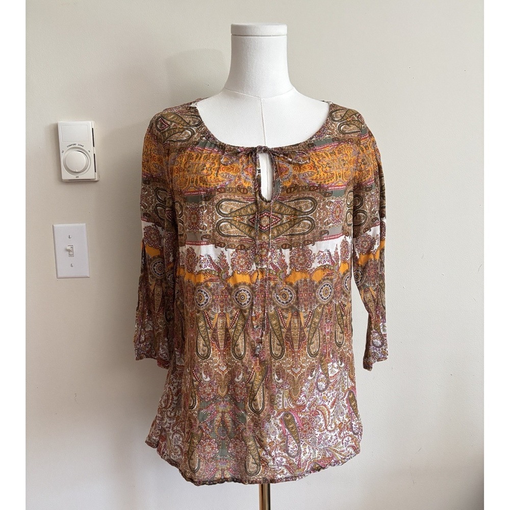 Y2K Boho Chic Promod Semi Sheer Cotton Top Womens Medium Vintage Colorful